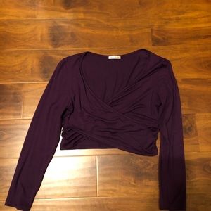 Long sleeve deep v-neck cropped blouse